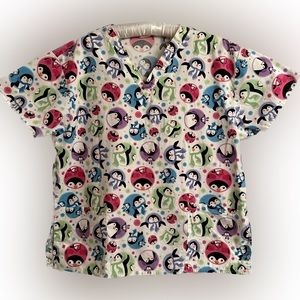 Playful penguins Dickies Scrub shirt in size large